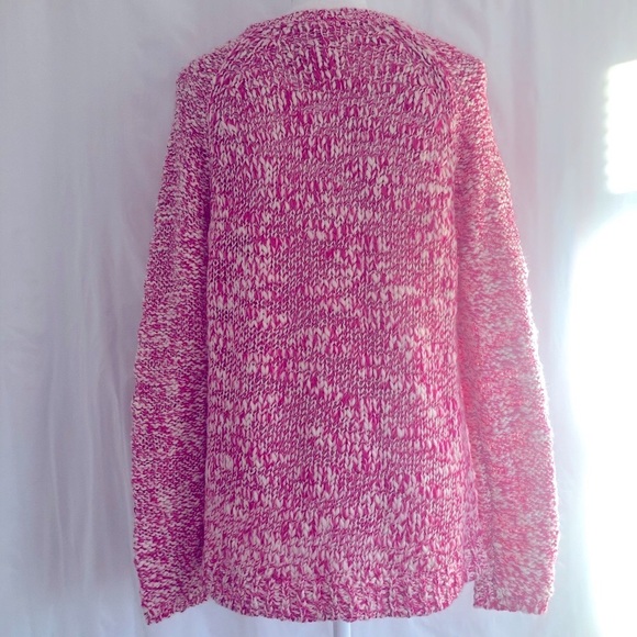 Aeropostale Hot Pink Cream Speckled Wool Chunky Knit V-Neck Sweater Large NWT - Picture 5 of 10